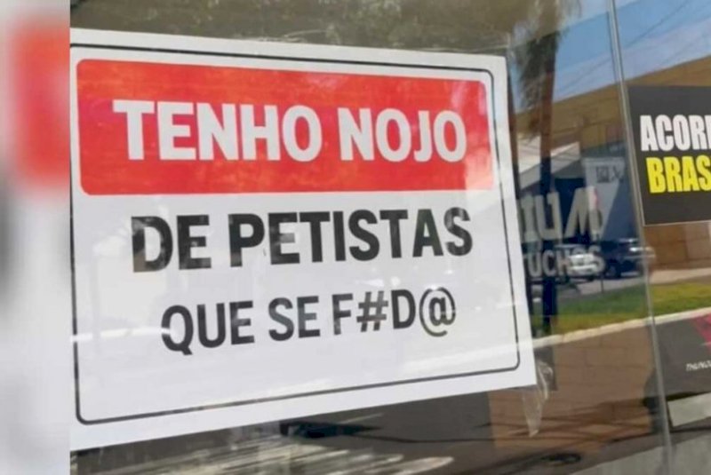 'Tenho nojo de petista', placa de loja chama atenção em Campo Grande (vídeo)