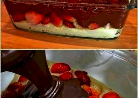 Receita de Bombom de morango na travessa
