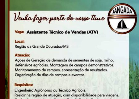 Agro Jangada está com vaga aberta para Assistente Técnico de Vendas