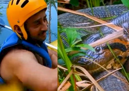 VÍDEO: Olhar de sucuri impressiona turista encarado pela cobra em Mato Grosso do Sul