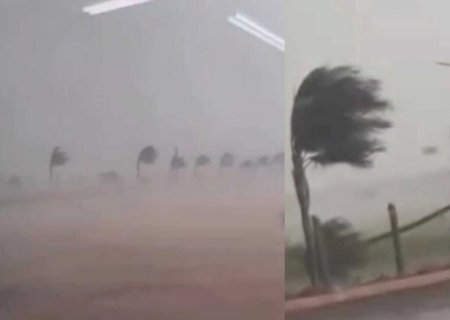 Temporal assusta moradores de Sidrolândia e ventania derruba poste