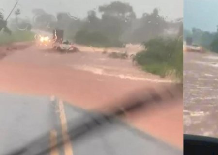 Chuva intensa alaga trecho da BR-267 e deixa rastro de destruição em cidades de MS