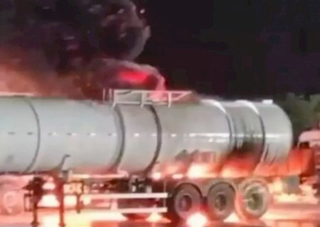 Carreta-tanque carregada com etanol pega fogo entre MS e São Paulo