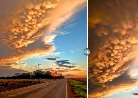 Nuvens raras do tipo Mammatus são registradas por geógrafo em Sidrolândia