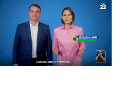 Flávio Bolsonaro e Michelle aparecem juntos em propaganda eleitoral
